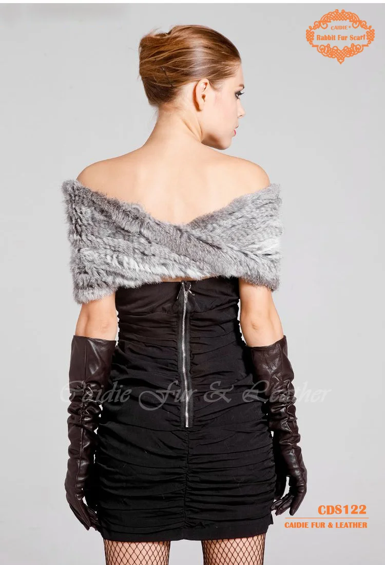 

HSPL 2017 Hot Sale Genuine fur shawl Knitted rabbit fur scarf Women