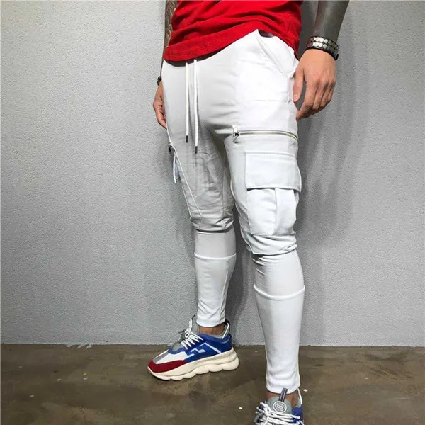 white Модные мужские белые брюки, мужская повседневная Уличная одежда для бега, фитнеса, Брендовые спортивные штаны, бодибилдинг, одноцветные брюки - Цвет: white