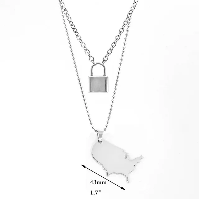 lock--USAmap-50-60cm Нержавеющая сталь двойной слой замок ожерелья клинок крест звезда гитара карта кулон цепи ожерелье s Модные женские ювелирные изделия - Окраска металла: lock--USAmap-50-60cm