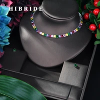 hibride new arrival aaa cubic zirconia 2pcs jewelry set fashion square shape pendant necklace and earring sets for woman n 13