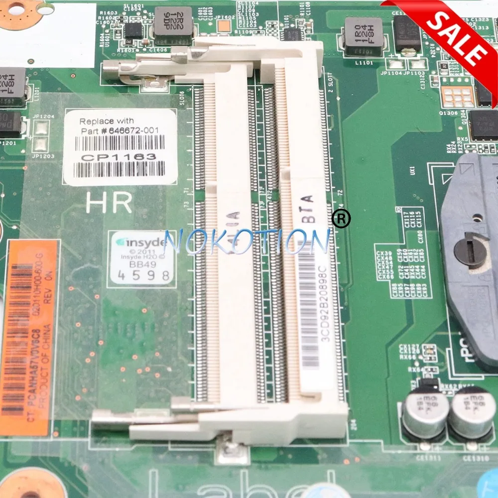 Материнская плата Nokotion 646672-001 для ноутбука HP CQ43 431 631 материнская HM65 DDR3 HD 7400M |