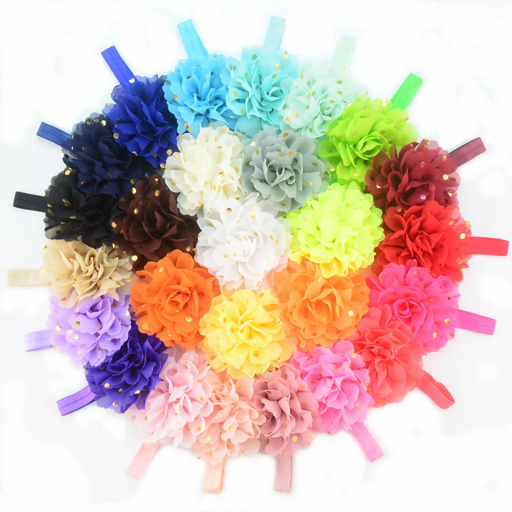 1 шт. повязка на голову в Золотой горошек с большим шифоновым цветком для