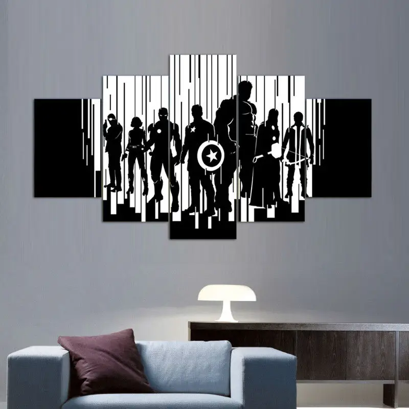 AtFipan Modern Home Decor Black White Avengers Canvas Art Painting Unframed Wall Pictures For Bedroom Perfect Modular | Дом и сад