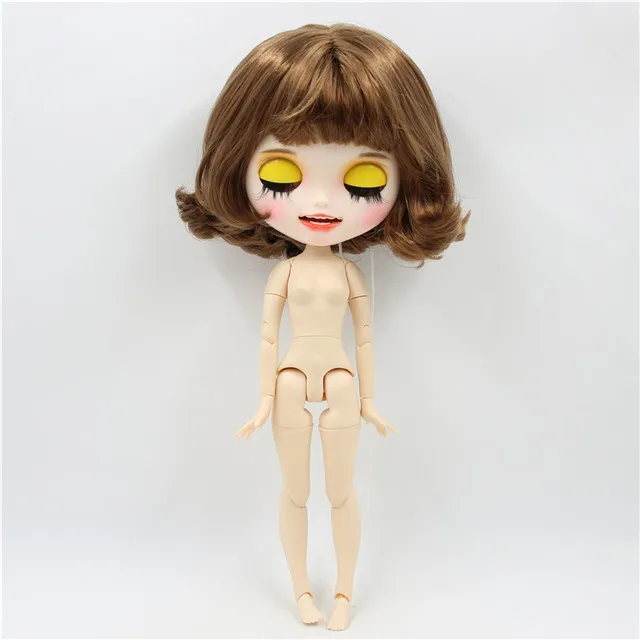 naked doll Ледяная фабрика blyth кукла 1/6 bjd белая кожа тела короткие каштановые волосы, новое матовое лицо с зубами, 30 см BL9158 - Цвет: naked doll
