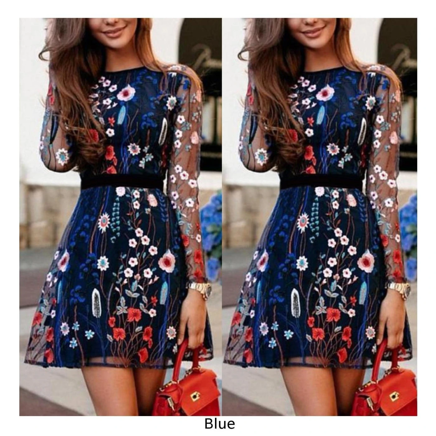 Бохо вышивка с длинным рукавом Женские Летние Цветочные Вечерние трапециевидные