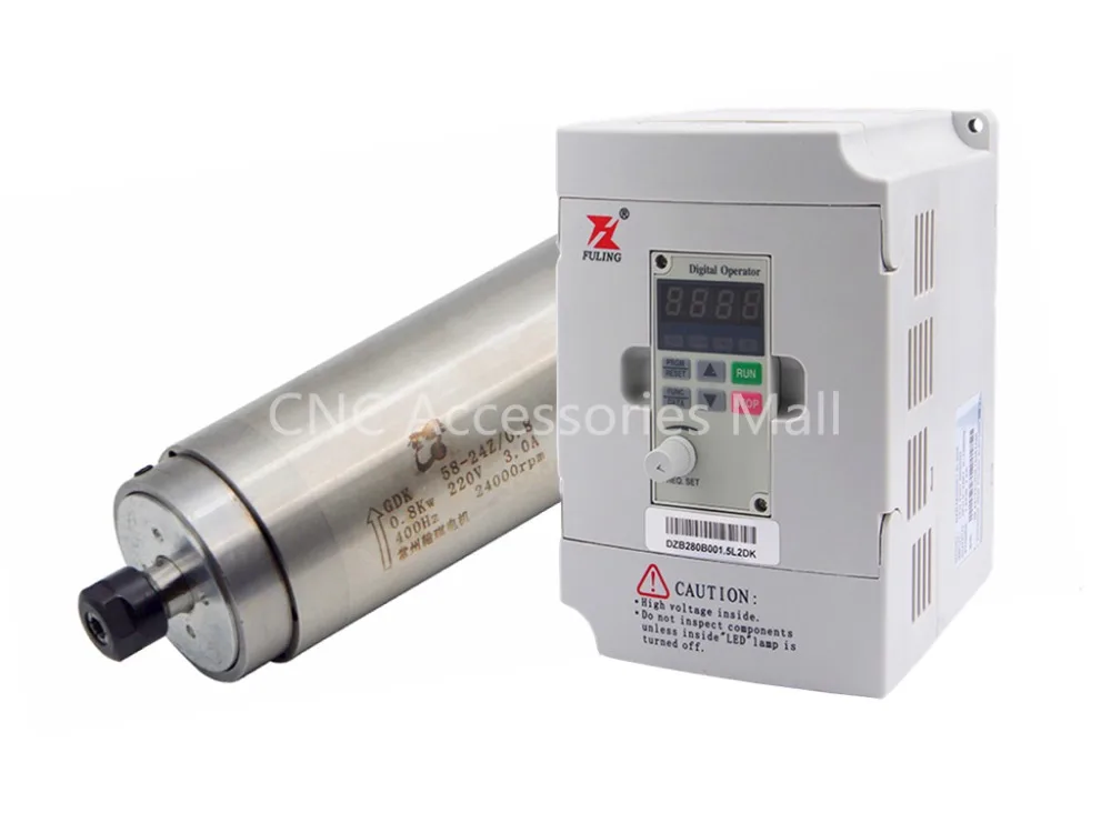 

800w D58mm ER11 Constant torque water cooled spindle motor for CNC metal engraving & 1.5kw DZB280B001.5L2DK VFD Inverter