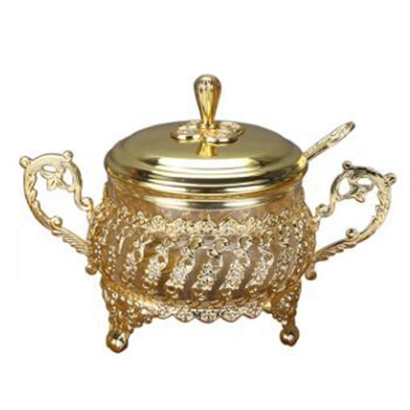 

New European Kitchen Bottle Glass Pot Seasoning Sugar Seasoning Box Seasoning Bottle Glass Alloy