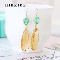 hibride unique trendy aaa cubic zirconia pave water drop shape long dangle earrings for women jewelry bijoux femme e 521