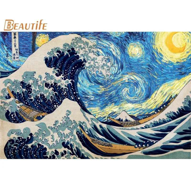 Новое поступление grande смутные плакат hokusai ткань Шелковый украшения дома