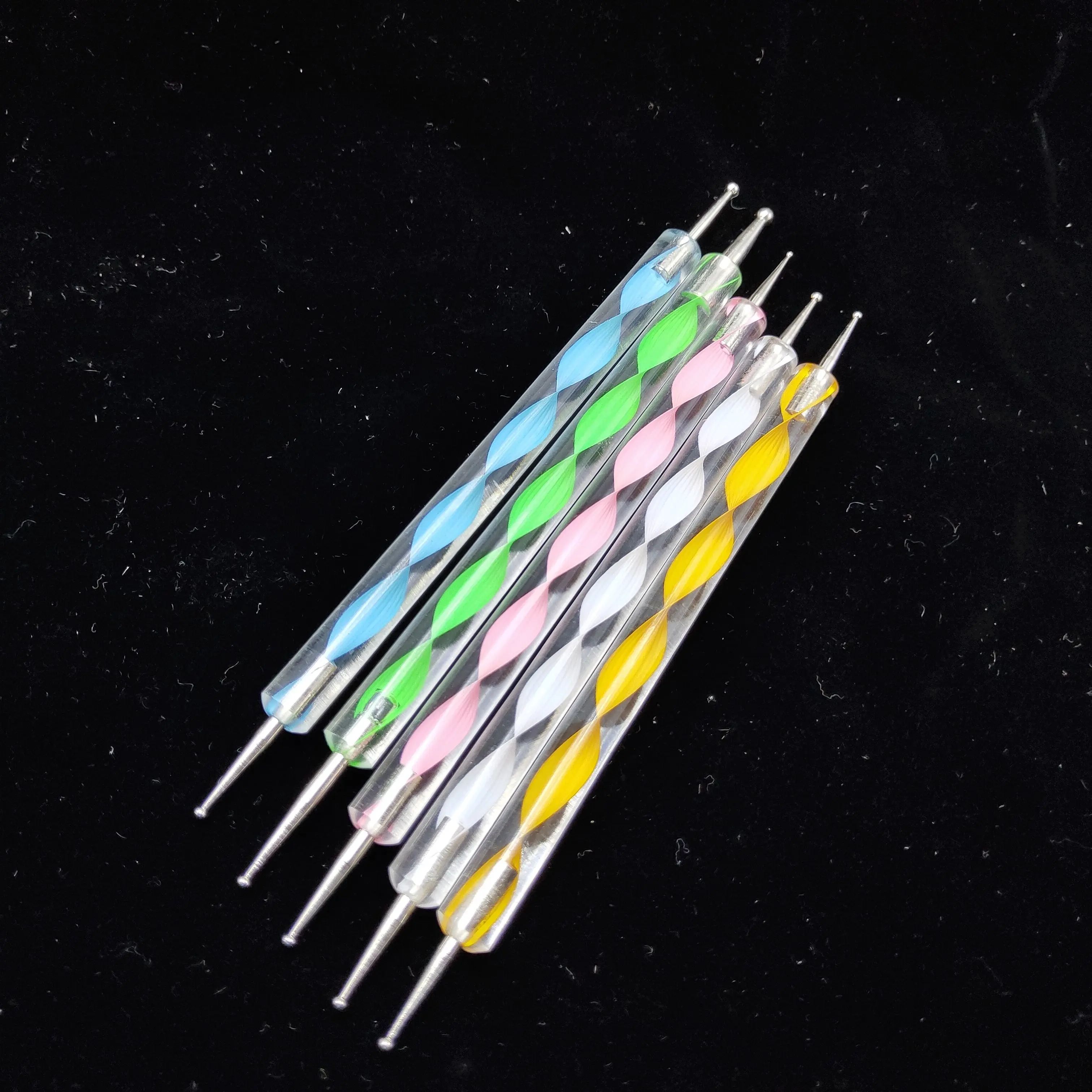 

1 Piece 5-colors Professional Nail Art Tool 2 ways Swirl Marbleizing Steel Dotting Pen