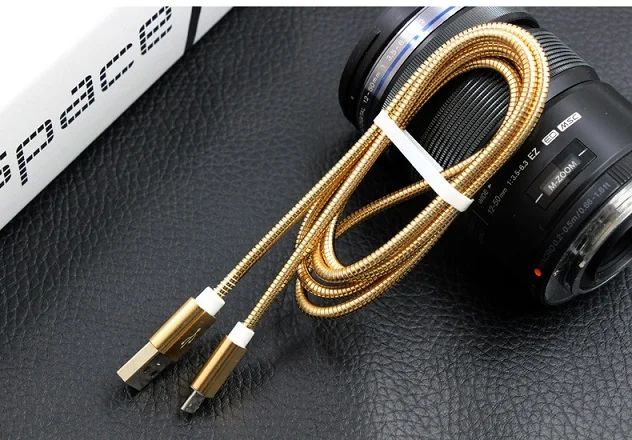 Gold Кабель Micro USB 2.4A металлический пружинный кабель для быстрой зарядки USB кабель для передачи данных для samsung Xiaomi LG планшет Android мобильный телефон usb зарядный шнур - Цвет: Gold