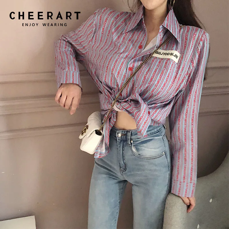 Женская блузка с длинным рукавом Cheerart осенняя принтом в виде букв|Блузки| |