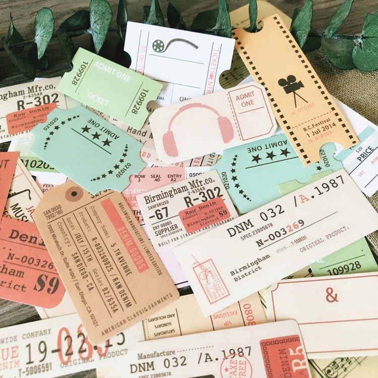 27pcs Retro Movie\Music Ticket Label Note Colorful Decoration Writable Sticker To DIY Ablum Diary Books Bullet Journal | Канцтовары для