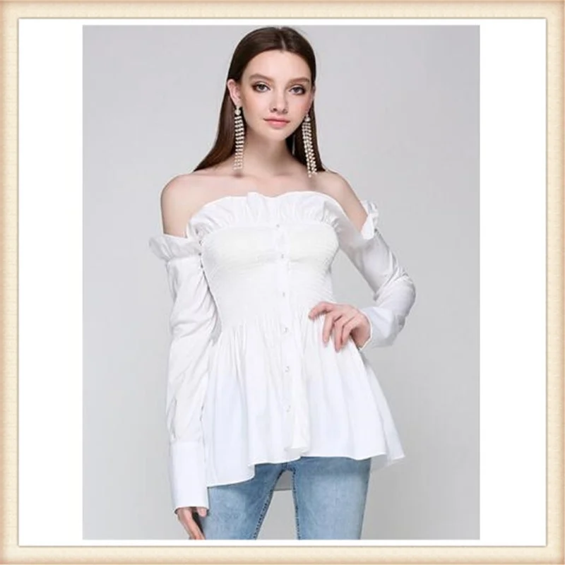 Блузка женская с длинным рукавом белая|button blouse|blouse fashionfashion blouses |