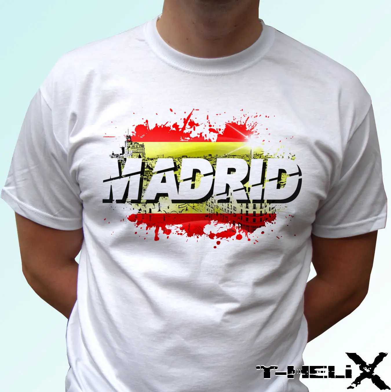 Мадрид-белая футболка топ с испанским флагом мужская женская детская размеры