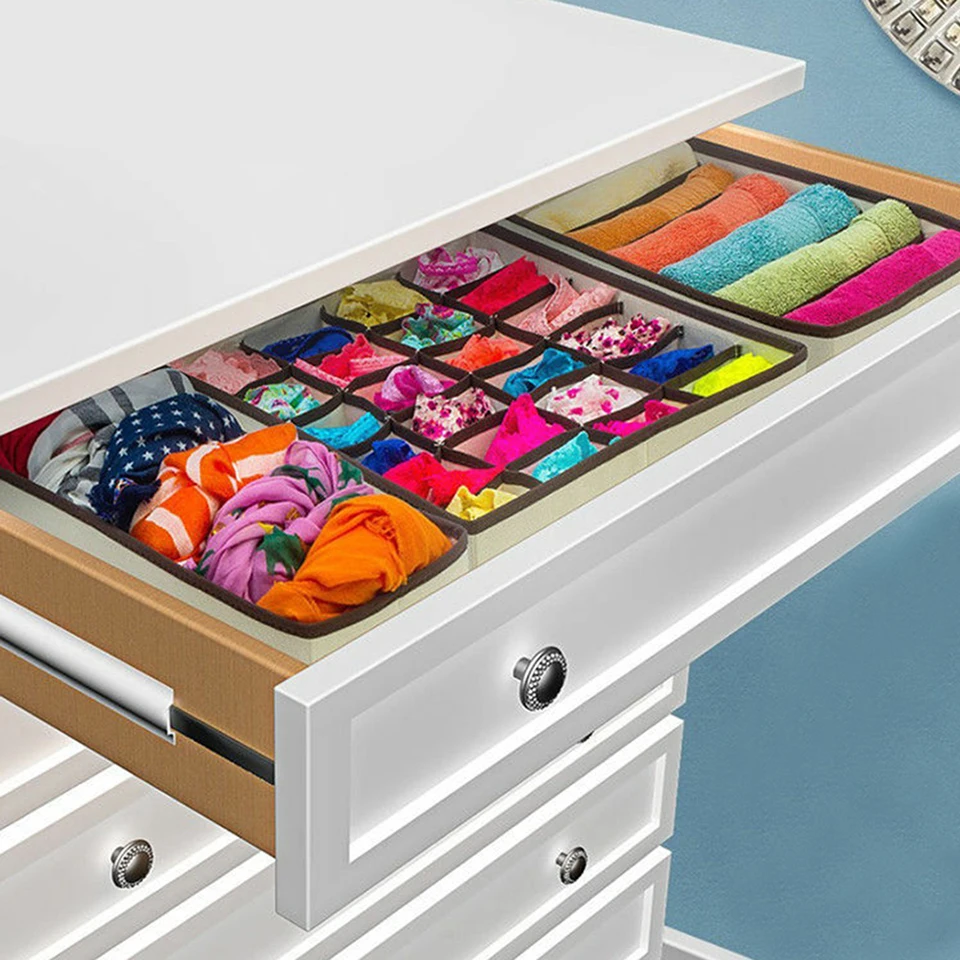 4pcs Multi-size Bra Underwear Organizer Foldable Home Storage Box Non-woven Wardrobe Drawer Closet For Scarfs Socks 15 | Дом и сад