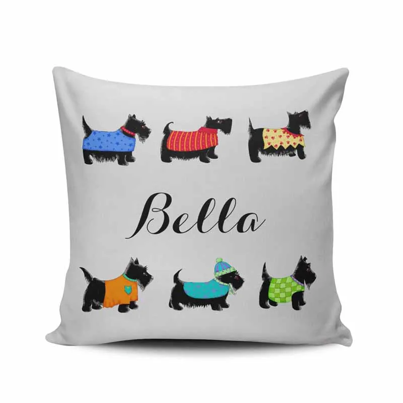 

Fashion Home Decoration Design Throw Pillow Case Colorful Black Scottie Dogs Name Personalized Decorative 18X18 Inch Square Cust