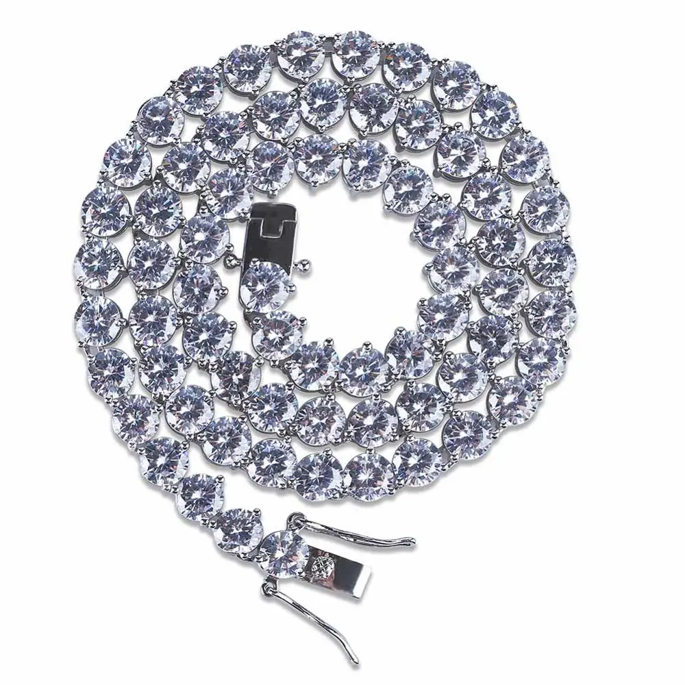 Silver Color TOPGRILLZ Bling 3 зубец теннисная цепочка ожерелье 4 мм 6 мм мужская хип хоп Шарм Золото/Серебро Цвет ювелирные изделия Iced Out AAA кубический цирконий - Окраска металла: Silver Color