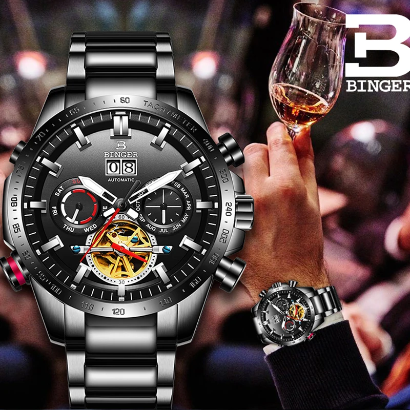 

Switzerland BINGER Watch Men Automatic Mechanical Watches Men Top Brand Luxury Military Clock Tourbillon Relogio Masculino 2019