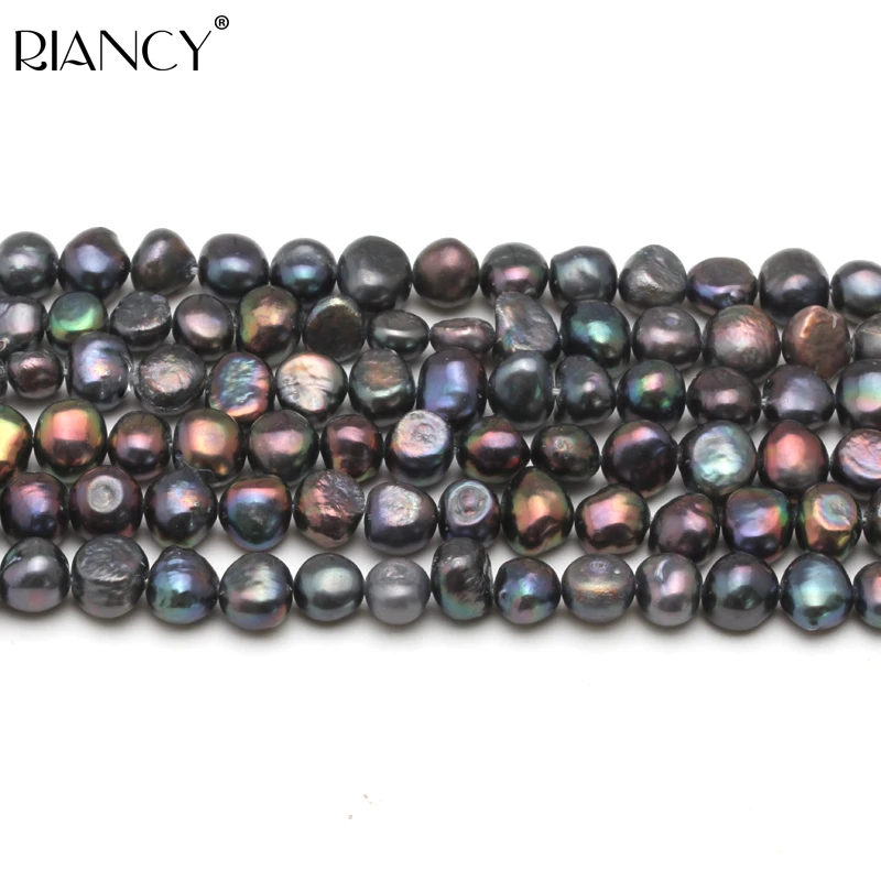 

8-9mm Baroque Freshwater Black Pearl Loose Beads,DIY Real Pearl Beads Strand Necklace 37cm