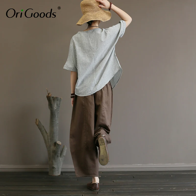OriGoods Striped Shirt Summer Blouse Women Short sleeve Batwing Loose Causal Plus size Blusas Tops A349 |