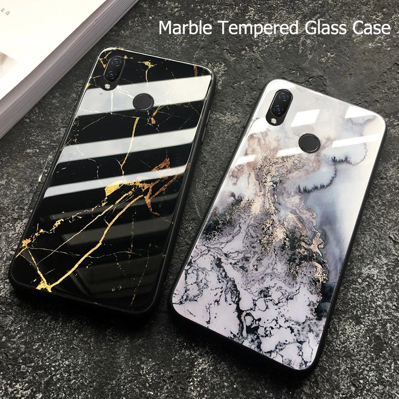 Marble Tempered Glass Case for Huawei Nova 2 Plus 2S 2i 3 3i 3E 4 E P20 Lite P20pro Y9 2018 2019 Phone Cover |