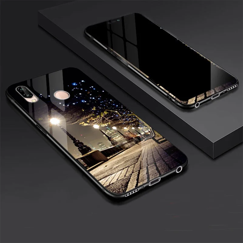 Роскошный чехол из закаленного стекла для huawei Honor 8X Nova 3 P20 Lite, задняя крышка с цветным принтом+ подобранное закаленное стекло P20 - Цвет: 5