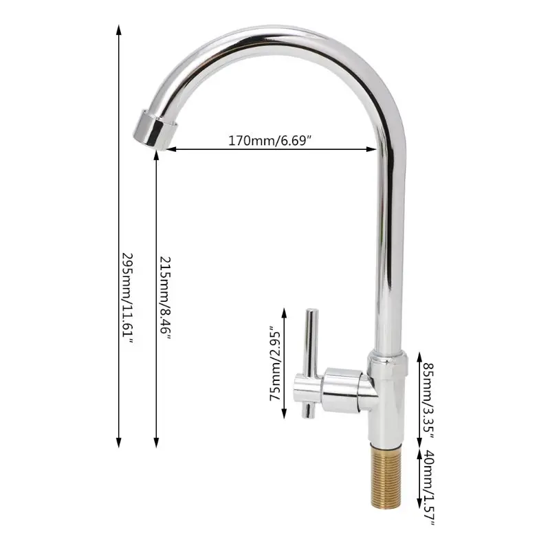 

Kitchen 1/2" Connect Basin Faucet Gooseneck Single Cold Water Tap Chrome Plated