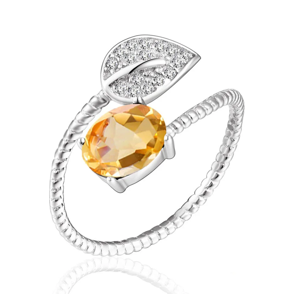 Citrine Прекрасный лист натуральный камень кольца для женщин стерлингового серебра 925 обручальное свадебное кольцо ювелирные изделия регулируемые ювелирные изделия - Цвет основного камня: Citrine