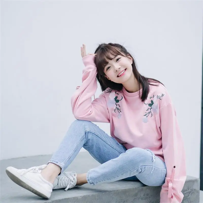 2019 женские Kawaii винтажные новые Изношенные Глаза Вышитые высокой талией