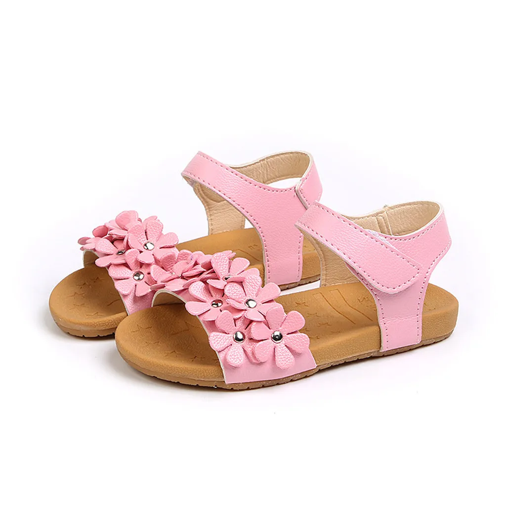 Pink Sandalias de verano сандалии для ребенка; сандалии для девочек; детские сандалии для принцесс с цветочным рисунком; пляжная обувь; Прямая - Цвет: Pink