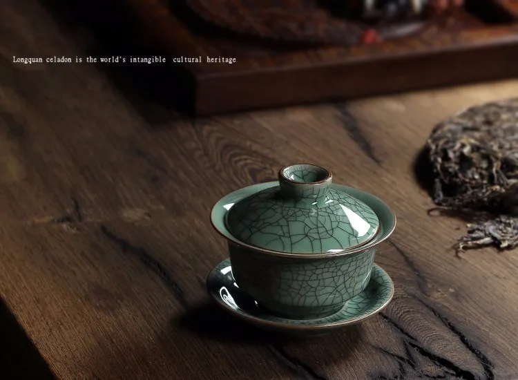 [GRANDNESS] Longquan Celadon фарфоровые Gaiwan КИТАЙСКИЕ чашки кракле глазури чайная посуда 150 мл