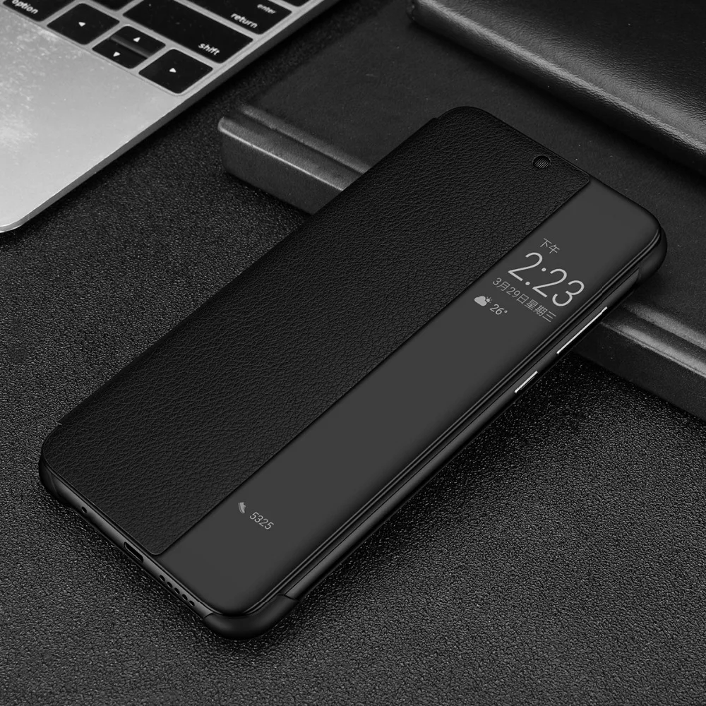 Роскошный флип чехол Folio Wake up Sleep для Huawei Mate 20 Lite из натуральной кожи с окошком Maimang