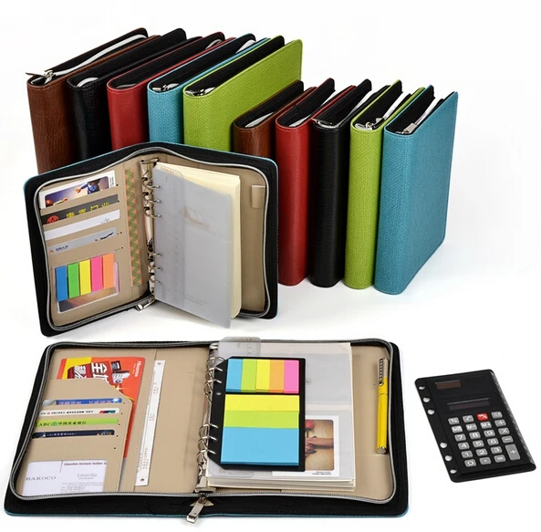 leather spiral notebook A5/A6 Zipper agenda planner organizer Multi-function Bring a calculator Business book | Канцтовары для