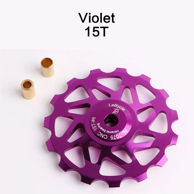 15T-purple LeBycle 11T 13T 15T MTB задний переключатель Jockey колесный керамический подшипник шкив AL7075 CNC направляющий ролик для дорожного велосипеда 4 мм 5 мм 6 - Цвет: 15T-purple