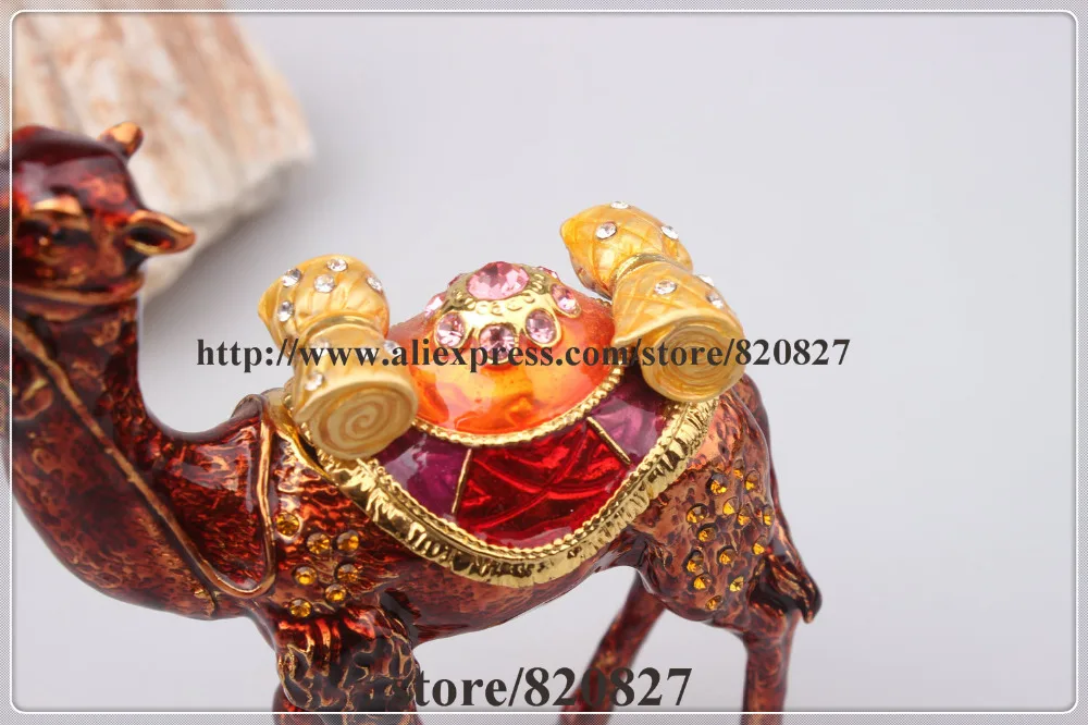 Miniature Dark Brown Camel Enamel Figurine with Czech Element Crystals Trinket Pill Jewelry Box