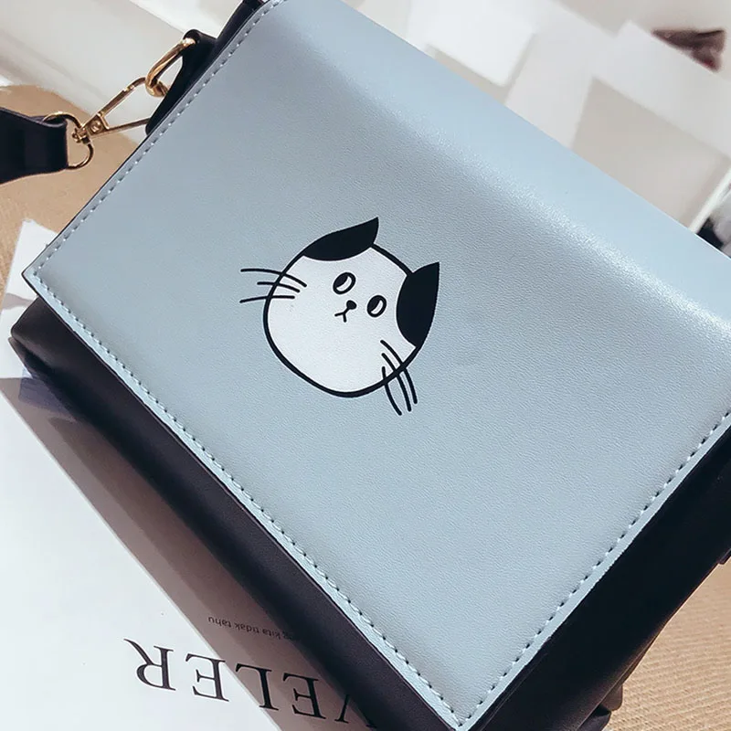 Women PU Leather Shoulder Bag Simple Flap Cute Cat Print Crossbody Messenger Bags LXX9 | Багаж и сумки