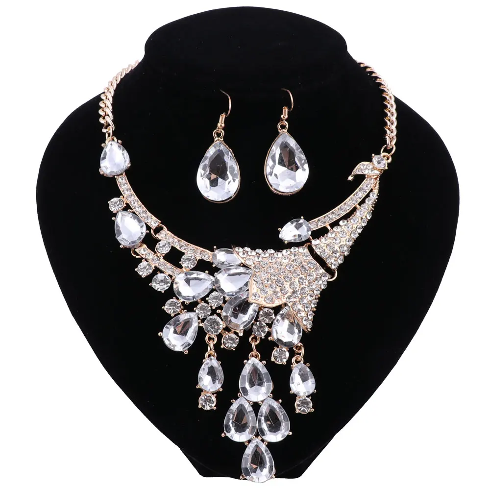 Модное ожерелье серьги ювелирные наборы золотой цвет свадебные женские