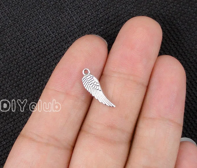 

150pcs-Antique Silver 2 Sided Tiny Angel Wing Charms Pendant 16x5mm