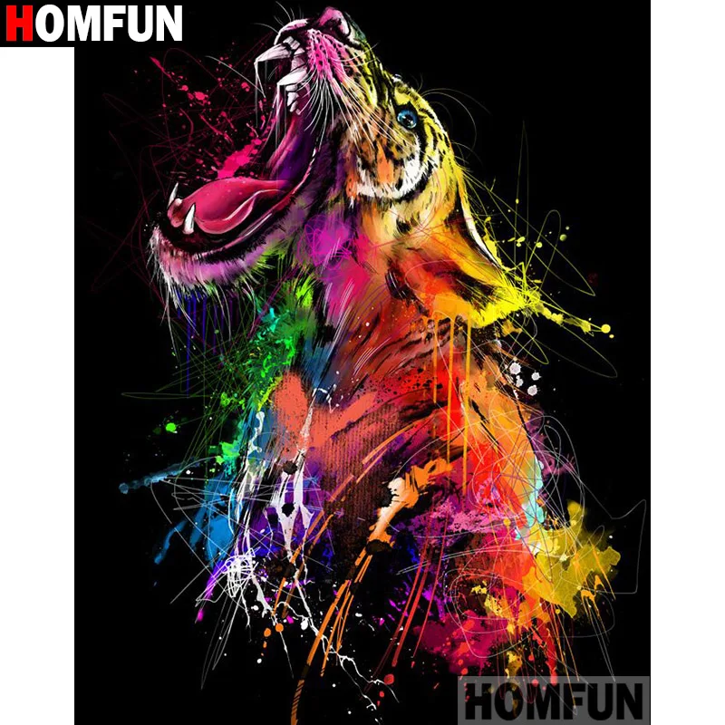 

Алмазная 5D картина HOMFUN «Тигр», вышивка крестиком, полная выкладка, квадратная/круглая, «сделай сам», домашний декор, подарок, A12982