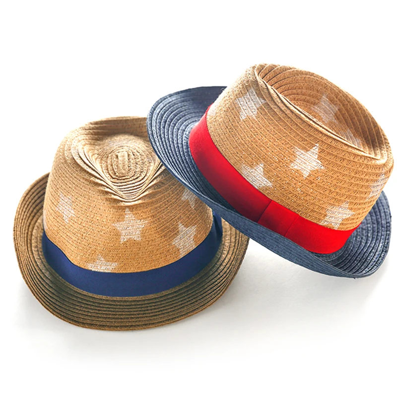 

Fashion Stars Straw Child Summer Sun hat Boy Boho Beach Fedora hat Sunhat Trilby Girl Panama Hat Gangster Cap Good Pack 2-8 year