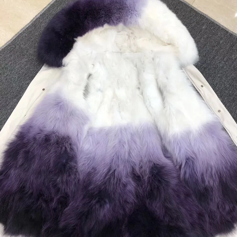 Зимние женские и большим настоящим мехом Роскошные градиентные лиса со съемным