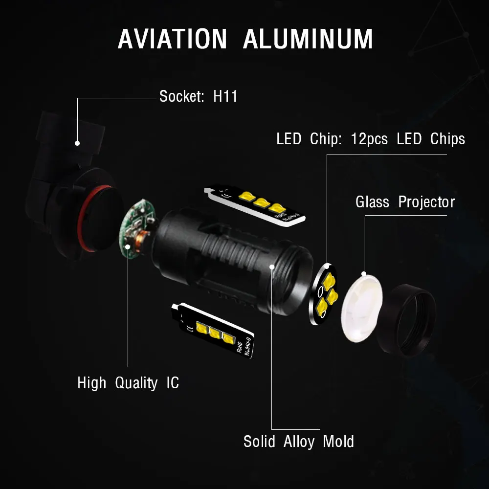 

2PCS H8 H11 LED Fog Light 4000LM/set 4 Side Chips H9 H10 HB3 HB4 LED Car Fog Lamp Running Headlamp Bulb 12V 24V Car Accessories