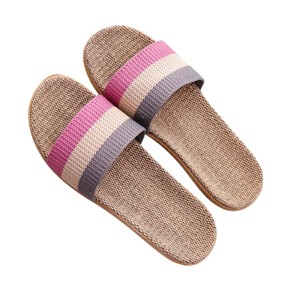 

Summer Flax Home Slippers Women 37-38 Large Size Slapping Beach Flip Flops Non-slip Unisex Family Slippers