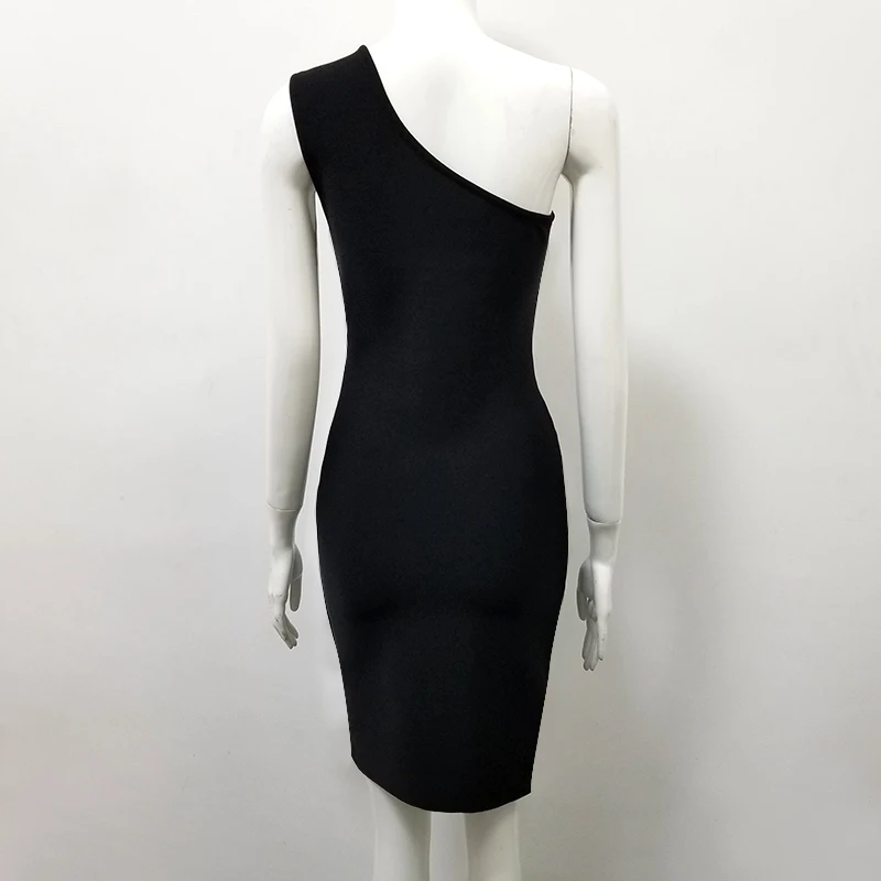 

One-Shoulder Bandage Dress Fashion Celebrity Night Club Party Black Mini Bodycon Zippers Dresses Sexy