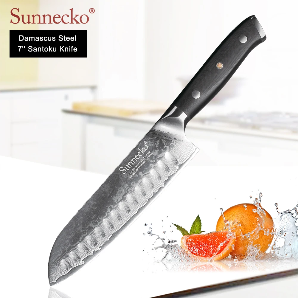 SUNNECKO профессиональный 7 дюймовый нож Santoku из дамасской стали японский VG10 острое
