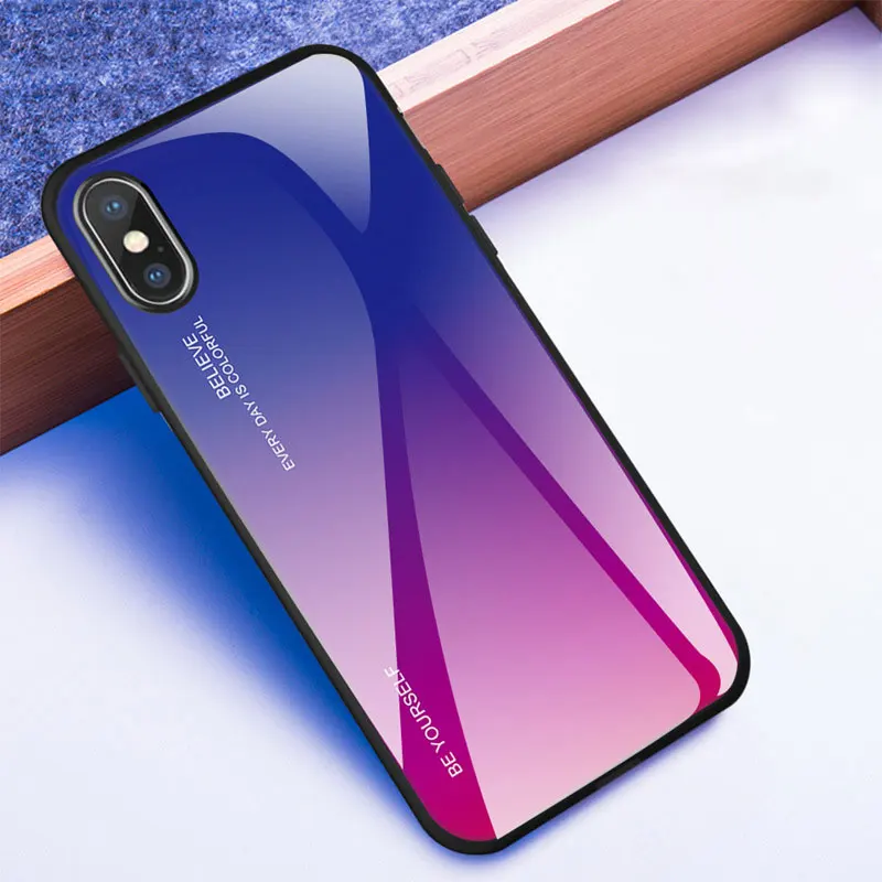 Градиентный чехол из закаленного стекла для iPhone 6S 7 8 Plus iphone X XS XR чехлы телефонов