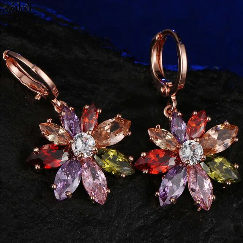 Цвет ful кубического циркония Висячие серьги Винтаж кристаллами от Swarovski Золотой