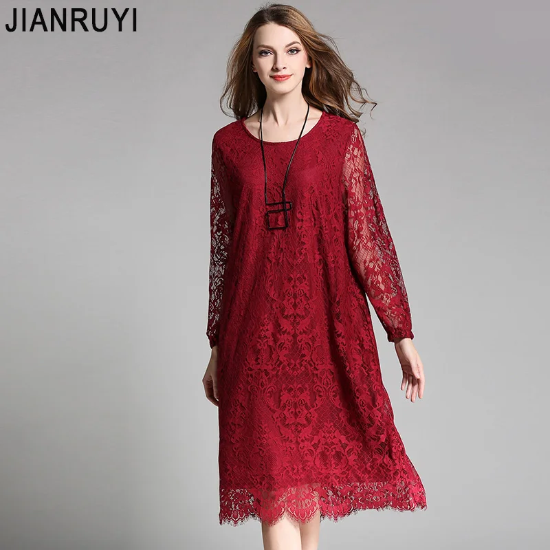 

JIANRUYI 2018 spring new fat MM large size women's long lace dress6311