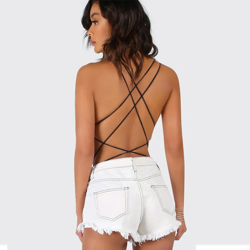 

Summer Sexy Women V Neck Sleeveless Lace Up Bandage Bodysuit Leotard Romper Tops Jumpsuit